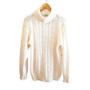 Sterling Harris Turtleneck Cable Knit Pearl Detail Ivory Sweater Small  6 0072